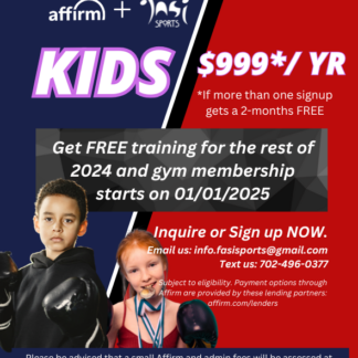 SIGN UP NOW: Get FREE training for the rest of 2024 and gym membership starts on 01/01/2025: Kids $999/year  (If more than one signup gets a 2-months FREE)