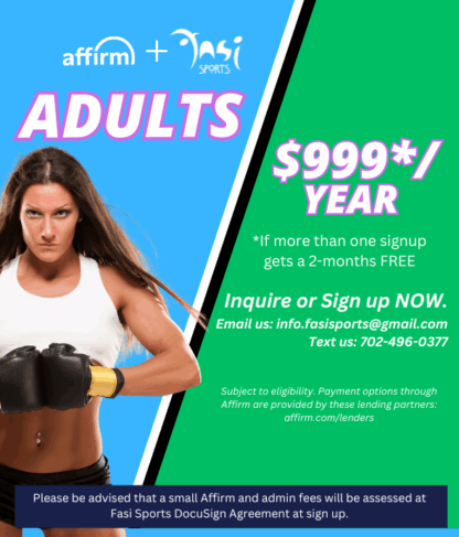 NEW SPECIAL DEAL FOR 2025 – ADULTS PROGRAM SIGN UP NOW: Get FREE training for the rest of 2024 and gym membership starts on 06/01/2025. Adults $999/year* *(If more than one signup gets a 2-months FREE)